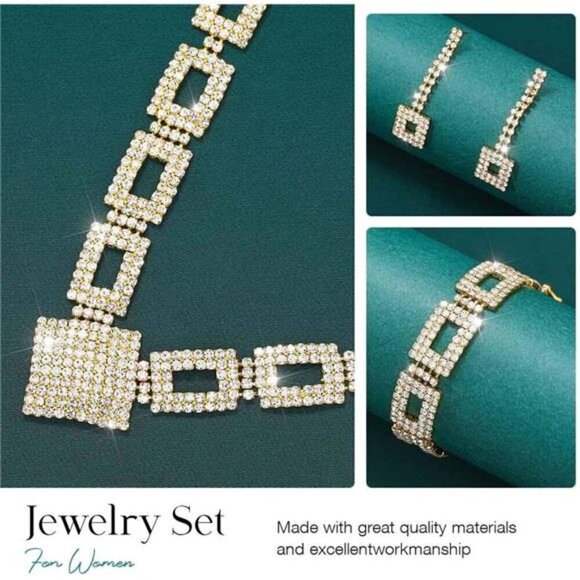 Rhinestones Bridal Wedding Jewelry Sets Crystal Necklace and Earrings set - Picture 3 of 4